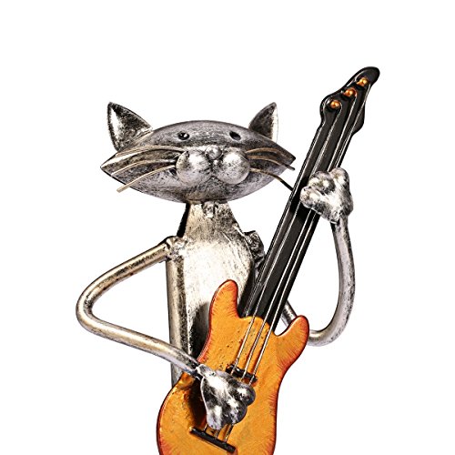 Tooarts Escultura de metal gato con guitarra figurita regalos para acción de gracias, navidad, manualidades y decoración del hogar