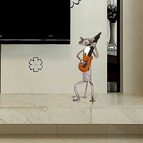 Tooarts Escultura de metal gato con guitarra figurita regalos para acción de gracias, navidad, manualidades y decoración del hogar