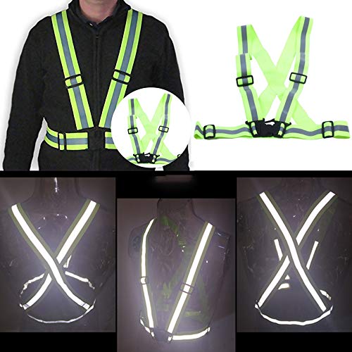 TOOGOO Chaleco de seguridad reflectante Cinturon cruzado de visibilidad de Correa reflectante Banda arnes faja cinturon de chaleco de correr, verde