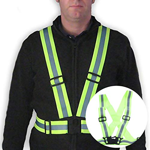 TOOGOO Chaleco de seguridad reflectante Cinturon cruzado de visibilidad de Correa reflectante Banda arnes faja cinturon de chaleco de correr, verde