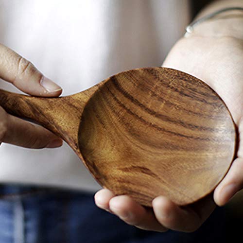 TOOGOO Cuchara de Madera de Teca Cuchara de Arroz de Madera Maciza Natural Paleta de Arroz de Madera Cuchara de Servir de Papata Grande Utensilios de Cocina de Madera