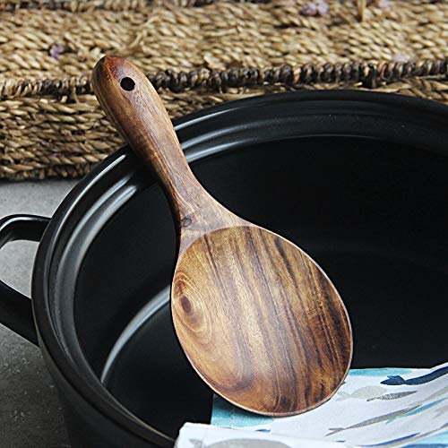 TOOGOO Cuchara de Madera de Teca Cuchara de Arroz de Madera Maciza Natural Paleta de Arroz de Madera Cuchara de Servir de Papata Grande Utensilios de Cocina de Madera