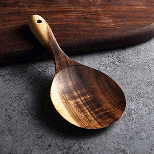 TOOGOO Cuchara de Madera de Teca Cuchara de Arroz de Madera Maciza Natural Paleta de Arroz de Madera Cuchara de Servir de Papata Grande Utensilios de Cocina de Madera