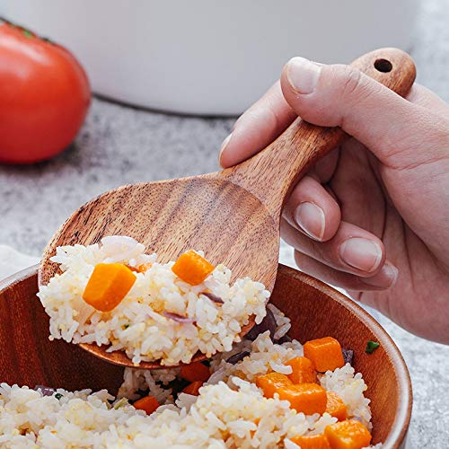 TOOGOO Cuchara de Madera de Teca Cuchara de Arroz de Madera Maciza Natural Paleta de Arroz de Madera Cuchara de Servir de Papata Grande Utensilios de Cocina de Madera