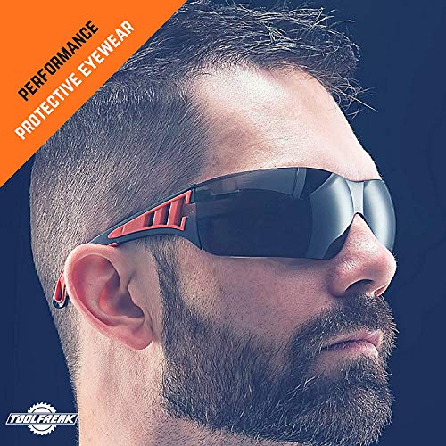 ToolFreak Rip Out Gafas de Sol y de Seguridad para Trabajo y Deporte, Cristales Ahumados Tintados Antideslumbrantes, Cabeza y Bolsa de Transporte