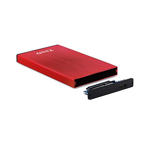TooQ TQE-2527R - Carcasa para discos duros HDD de 2.5", (SATA I/II/III de hasta 9.5 mm de alto, USB 3.0), aluminio, indicador LED, color rojo, 50 grs.