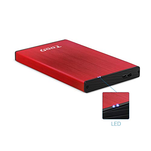 TooQ TQE-2527R - Carcasa para discos duros HDD de 2.5", (SATA I/II/III de hasta 9.5 mm de alto, USB 3.0), aluminio, indicador LED, color rojo, 50 grs.