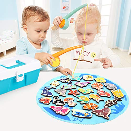 TOP BRIGHT Juego de Pesca Magnético - Juguete Educativo Interactivo con Piezas de Madera para Niños de 2 3 4 años – Abecedario, Letras y Animales Marinos - Desarrollo Cognitivo y Habilidades sociales