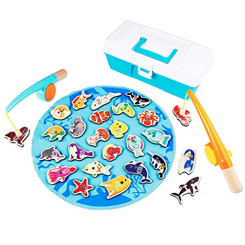 TOP BRIGHT Juego de Pesca Magnético - Juguete Educativo Interactivo con Piezas de Madera para Niños de 2 3 4 años – Abecedario, Letras y Animales Marinos - Desarrollo Cognitivo y Habilidades sociales