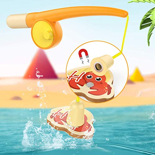 TOP BRIGHT Juego de Pesca Magnético - Juguete Educativo Interactivo con Piezas de Madera para Niños de 2 3 4 años – Abecedario, Letras y Animales Marinos - Desarrollo Cognitivo y Habilidades sociales