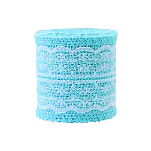 Topdo - Cinta de arpillera natural con detalles de encaje, para manualidades, manualidades, Navidad, boda, fiesta y decoración del hogar, color amarillo azul
