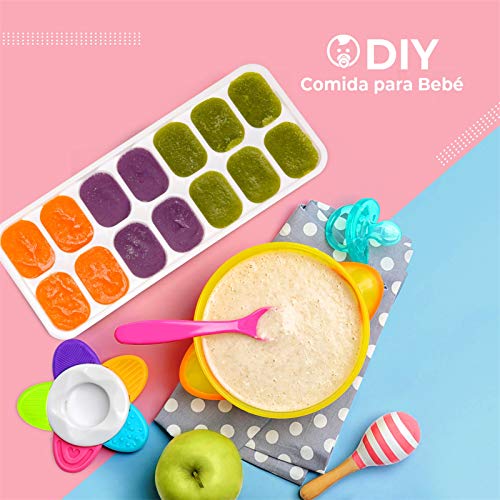 TOPELEK Bandeja Hielo, Apilables 4 Bandejas Hielo, Certificado FDA,sin BPA, 14 Bandeja para Cubitos de Hielo con Tapa, Ice Mold para Congelarse Alimentos para Bebés, Agua, Cola, Cócteles, Whisky