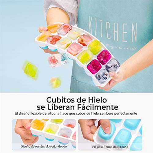 TOPELEK Bandeja Hielo, Apilables 4 Bandejas Hielo, Certificado FDA,sin BPA, 14 Bandeja para Cubitos de Hielo con Tapa, Ice Mold para Congelarse Alimentos para Bebés, Agua, Cola, Cócteles, Whisky