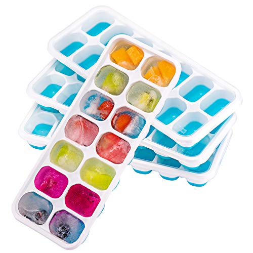 TOPELEK Bandeja Hielo, Apilables 4 Bandejas Hielo, Certificado FDA,sin BPA, 14 Bandeja para Cubitos de Hielo con Tapa, Ice Mold para Congelarse Alimentos para Bebés, Agua, Cola, Cócteles, Whisky