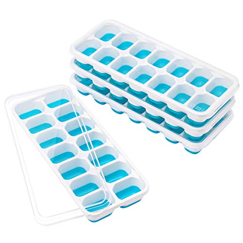 TOPELEK Bandeja Hielo, Apilables 4 Bandejas Hielo, Certificado FDA,sin BPA, 14 Bandeja para Cubitos de Hielo con Tapa, Ice Mold para Congelarse Alimentos para Bebés, Agua, Cola, Cócteles, Whisky