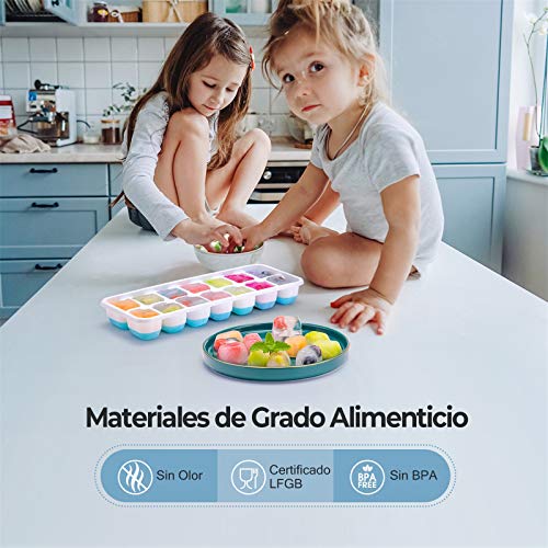 TOPELEK Bandeja Hielo, Apilables 4 Bandejas Hielo, Certificado FDA,sin BPA, 14 Bandeja para Cubitos de Hielo con Tapa, Ice Mold para Congelarse Alimentos para Bebés, Agua, Cola, Cócteles, Whisky