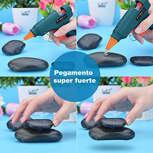 TOPELEK Mini Pistola de Silicona Caliente con 50 psc Barras de Pegamento Alta Temperatura, Kit de Pistolas de Encolar para Manualidades Artesanía de Bricolaje Reparaciones Rápidas (20 Vatios,Verde)