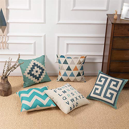Topfinel Fundas Cojines Sofá Cama Hogar Algodón Lino Decorativa Almohadas Fundas para Sala de Estar Coche Jardín Juego de 5, 45x45cm
