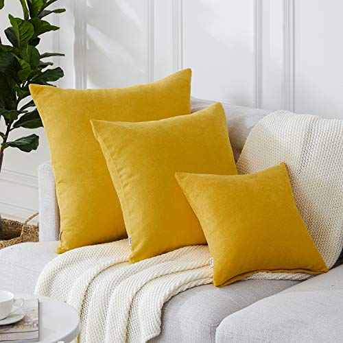 Topfinel juego 2 Hogar Algodón Lino Decorativa Almohadas Fundas de Color sólido para Sala de Estar sofás Amarillo 45x45cm