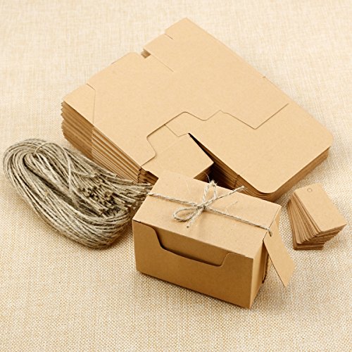 ToPicks Caja de regalo, papel de estraza, caja de regalo, caja de cartón, regalos para invitados para bodas, fiesta de cumpleaños, caja pequeña para bombones vacía, 50 unidades