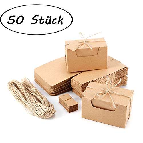 ToPicks Caja de regalo, papel de estraza, caja de regalo, caja de cartón, regalos para invitados para bodas, fiesta de cumpleaños, caja pequeña para bombones vacía, 50 unidades