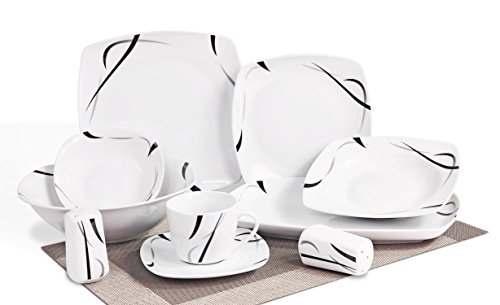 Topkapi Black Light TK-877 - Vajilla de porcelana de 40 piezas
