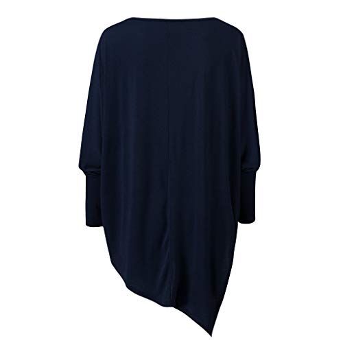 TOPKEAL Sudadera Dobladillo Irregular de Manga Larga de Damas Casual Tops Blusa de Talla Grande para Mujer Azul XXL