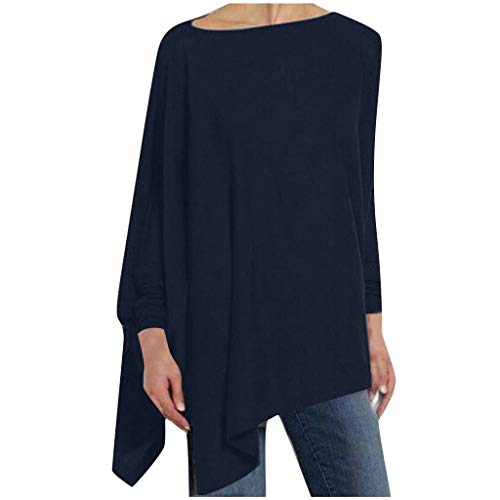 TOPKEAL Sudadera Dobladillo Irregular de Manga Larga de Damas Casual Tops Blusa de Talla Grande para Mujer Azul XXL