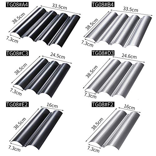 TOPmountain Bandeja Baguettes Moldes Recubrimiento Antiadherente de Grado alimenticio, bandejas de Pan Baguette Perforadas, para Hornear Pan francés, 4 panes - Negro