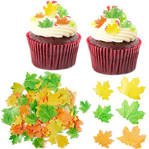 Toppers de Magdalena de Hojas de Otoño Adornos de Magdalenas de Hojas de Arce Adornos para Fiesta de Día de Acción de Gracias, 3 Colores (120 Piezas)