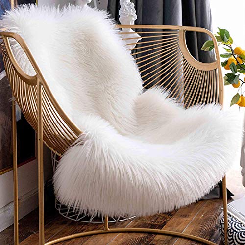 Topspitgo Oveja de Piel sintética Felpudo Alfombra Antideslizante Lujosa Suave Lana Artificial Alfombra para salón Dormitorio baño sofá Silla cojín (Blanco, 60x90cm)