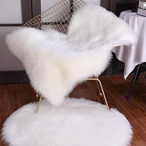 Topspitgo Oveja de Piel sintética Felpudo Alfombra Antideslizante Lujosa Suave Lana Artificial Alfombra para salón Dormitorio baño sofá Silla cojín (Blanco, 60x90cm)