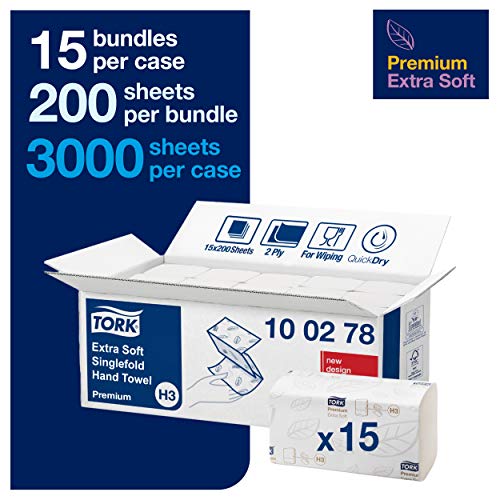 Tork 100278 Toallas de mano de papel extra suaves Tork Advanced/Toallas premium plegadas en V, compatibles con el sistema Tork H3, blanco radiante