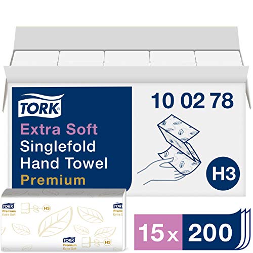 Tork 100278 Toallas de mano de papel extra suaves Tork Advanced/Toallas premium plegadas en V, compatibles con el sistema Tork H3, blanco radiante