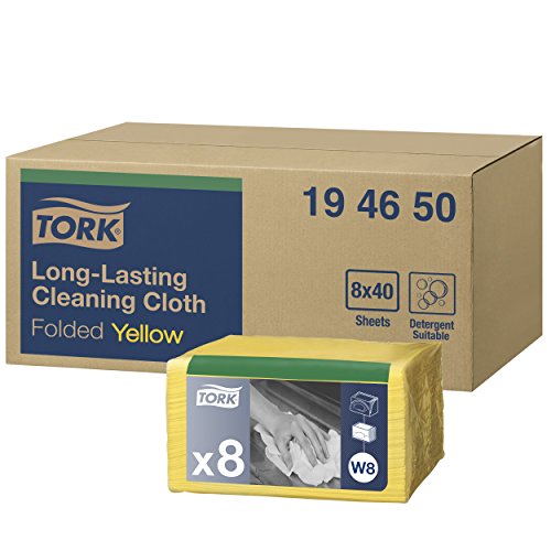 Tork 194650 Paños de limpieza de larga duración Premium / 1 capa/Paños multiusos compatibles con el sistema W8 / 8 paquetes x 40 paños (320 piezas) / color amarillo
