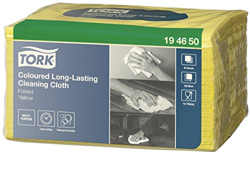 Tork 194650 Paños de limpieza de larga duración Premium / 1 capa/Paños multiusos compatibles con el sistema W8 / 8 paquetes x 40 paños (320 piezas) / color amarillo
