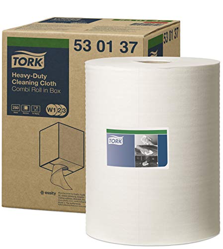 Tork 530137 Paño de limpieza ultrarresistente Premium/1 capa/Papel multiuso compatible con los sistemas W1, W2 y W3/1 bobina x 106,4 m de largo/color blanco