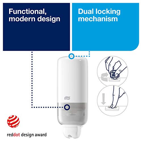 Tork 560000 Dispensador de jabón líquido y en spray S1 / Dosificador montable para pared compatible con el sistema de Tork S1 para líquidos y S11 para spray, 1l blanco