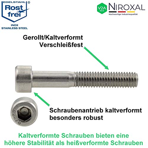 Tornillo cilíndrico de acero inoxidable V2A M8 mm de grosor, 30 mm de longitud, 100 unidades de 30 mm, rosca hexagonal interior M8 x 30 A2
