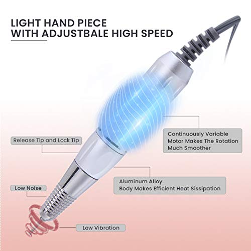 Torno para Uñas Profesional 35000 rpm Acrílico o de Gel para Manicura y Pedicura con 11 Brocas y Pantalla LED Ideal para Salón de Belleza y Casa