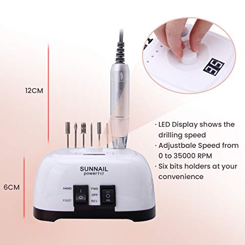 Torno para Uñas Profesional 35000 rpm Acrílico o de Gel para Manicura y Pedicura con 11 Brocas y Pantalla LED Ideal para Salón de Belleza y Casa