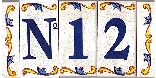 TORO DEL ORO Números casa. Numeros y Letras en azulejo. Calca cerámica. Estilo craquelé. Nombres y direcciones. Diseño Craquelé Mediana 5x10 cms (Número seis"6")