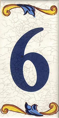 TORO DEL ORO Números casa. Numeros y Letras en azulejo. Calca cerámica. Estilo craquelé. Nombres y direcciones. Diseño Craquelé Mediana 5x10 cms (Número seis"6")