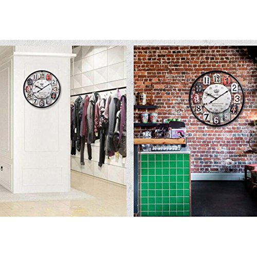 Tosbess 50CM Relojes de Pared Silencioso Grandes Originales de Metal Estilo Vintage para el hogar/la Cocina/la Oficina/la Escuela (Negro)