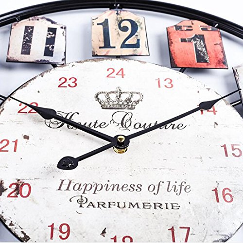 Tosbess 50CM Relojes de Pared Silencioso Grandes Originales de Metal Estilo Vintage para el hogar/la Cocina/la Oficina/la Escuela (Negro)