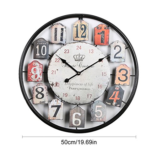 Tosbess 50CM Relojes de Pared Silencioso Grandes Originales de Metal Estilo Vintage para el hogar/la Cocina/la Oficina/la Escuela (Negro)