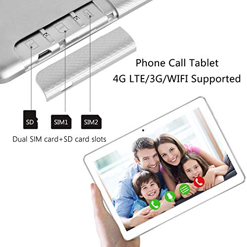 TOSCIDO 4G LTE Tablet 10 Pulgadas - Android 10.0 ,4GB RAM,64GB ROM,Octa Core ,Doule Sim,WiFi,Doble Altavoz Estéreo - Plata