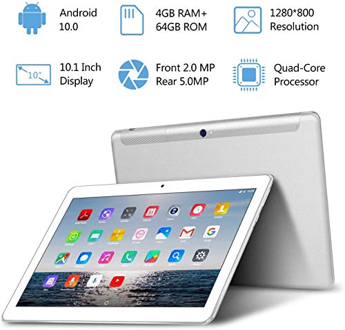 TOSCIDO 4G LTE Tablet 10 Pulgadas - Android 10.0 ,4GB RAM,64GB ROM,Octa Core ,Doule Sim,WiFi,Doble Altavoz Estéreo - Plata