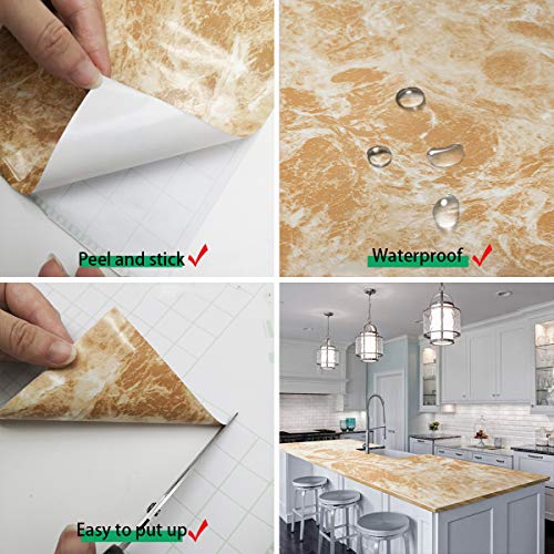 TOTIO Papel pintado de mármol de decoración fina amarilla de para puerta de mesa de muebles de mármol película de vinilo autoadhesivo de granito de contacto papel adhesivo de plástico para estante