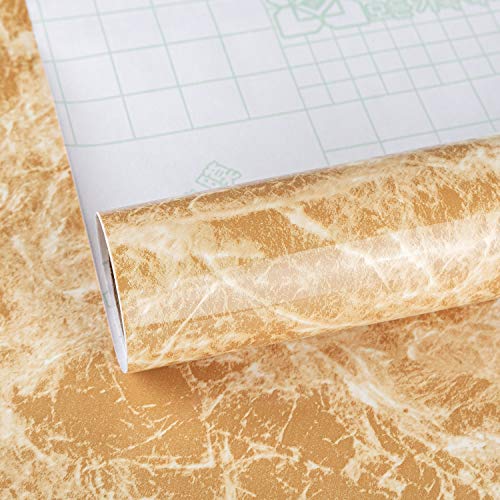 TOTIO Papel pintado de mármol de decoración fina amarilla de para puerta de mesa de muebles de mármol película de vinilo autoadhesivo de granito de contacto papel adhesivo de plástico para estante